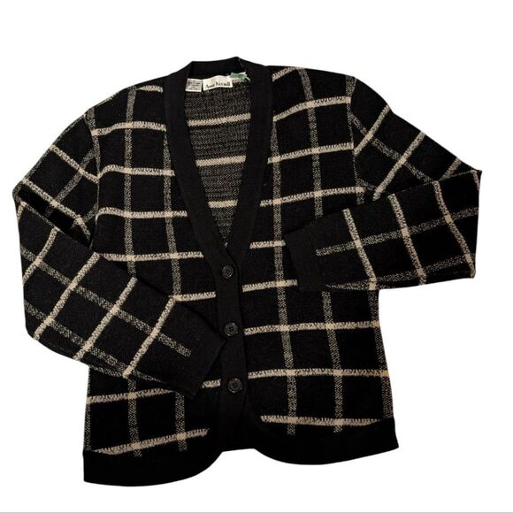 Anne Klein II women's vintage black and white striped wool knit cardigan sweater - Picture 3 of 5